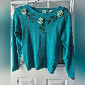 Teal Embroidered Women's Sweater